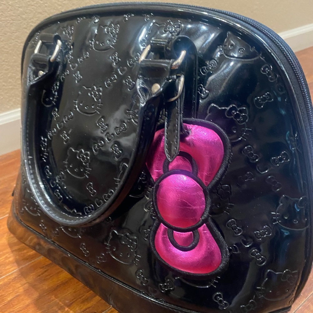 Hello Kitty Black Patent Satchel with Pink Bow Accent